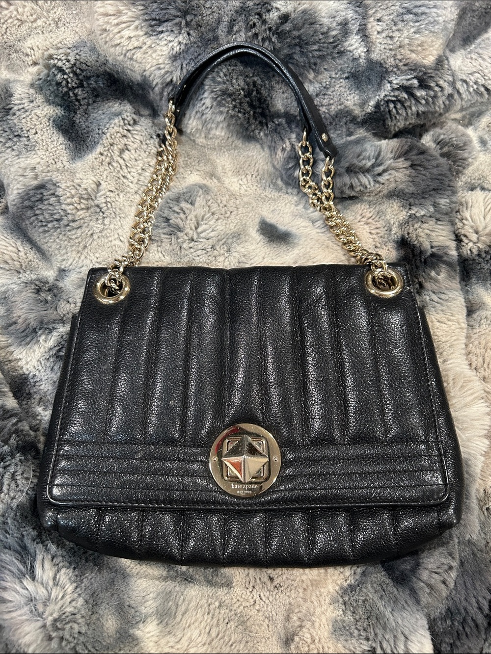 kate spade Black Quilted Leather Shoulder Bag with Gold Hardware